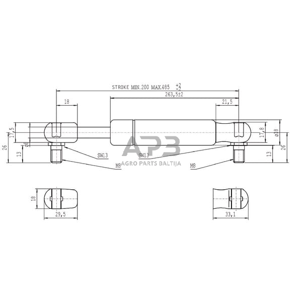 Dujinis amortizatorius L485mm 400N Stabilus CA083755 2