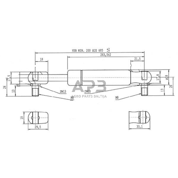 Dujinis amortizatorius L485mm 500N Stabilus CA083763 2