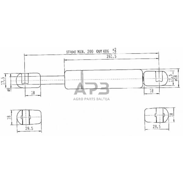 Dujinis amortizatorius L486mm 200N Stabilus CA841323 3
