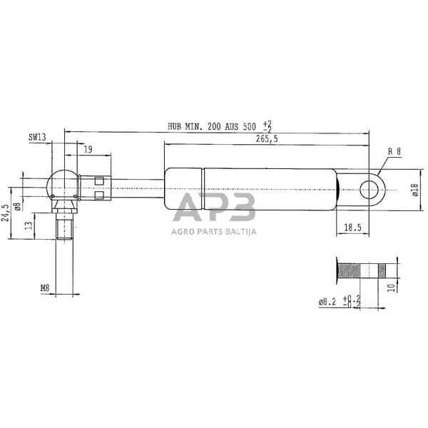 Dujinis amortizatorius L500mm 180N Stabilus CA056189 2