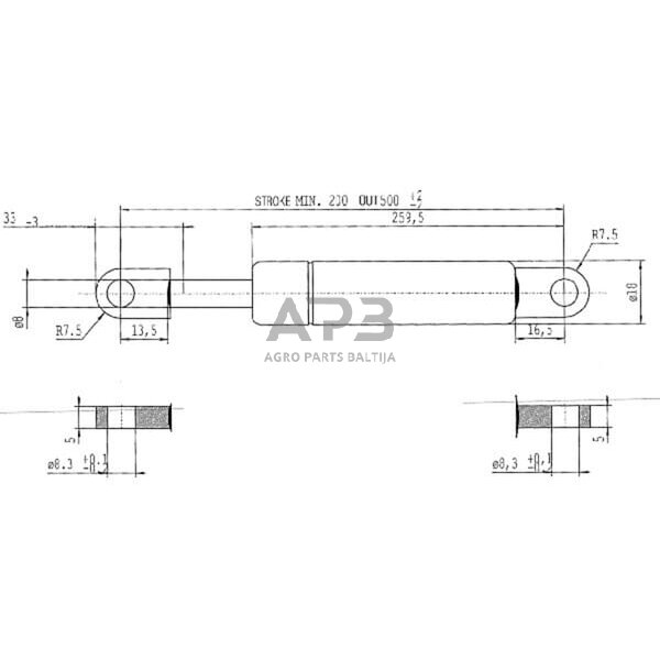 Dujinis amortizatorius L500mm 400N Stabilus CA050296 2