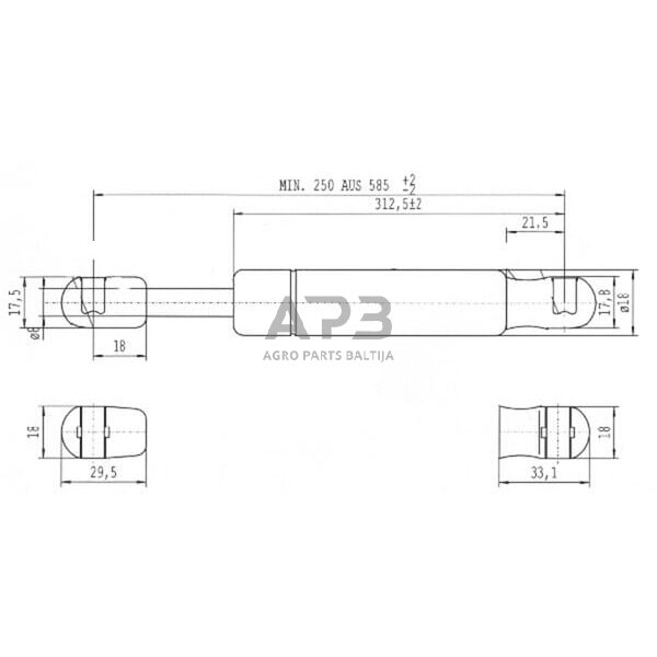 Dujinis amortizatorius L585mm 250N Stabilus CA752967 2