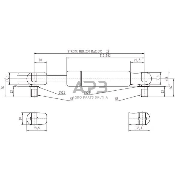 Dujinis amortizatorius L585mm 350N Stabilus CA094668 2 Dujinis amortizatorius L585mm 350N Stabilus CA094668 2