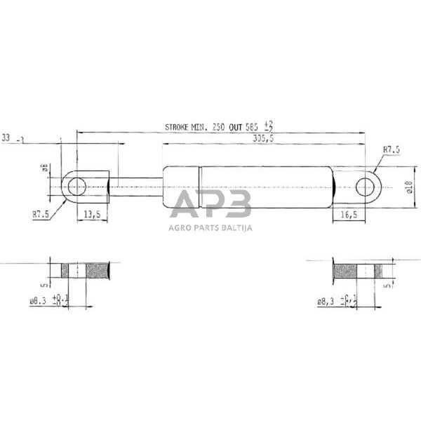 Dujinis amortizatorius L585mm 400N Stabilus CA084778 3 Dujinis amortizatorius L585mm 400N Stabilus CA084778 3