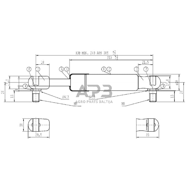 Dujinis amortizatorius L585mm 500N Stabilus CA536088 3 Dujinis amortizatorius L585mm 500N Stabilus CA536088 3