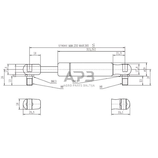 Dujinis amortizatorius L585mm 700N Stabilus CA083941 2 Dujinis amortizatorius L585mm 700N Stabilus CA083941 2