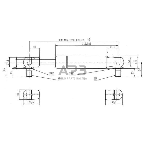 Dujinis amortizatorius L586mm 500N Stabilus CA083925 2 Dujinis amortizatorius L586mm 500N Stabilus CA083925 2