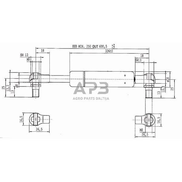 Dujinis amortizatorius L600.5mm 180N Stabilus CA287512 2 Dujinis amortizatorius L600.5mm 180N Stabilus CA287512 2