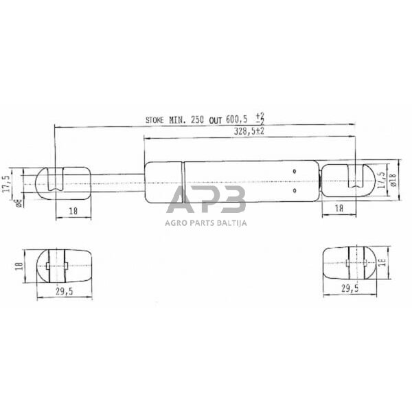 Dujinis amortizatorius L600.5mm 300N Stabilus CA575798 1 Dujinis amortizatorius L600.5mm 300N Stabilus CA575798 1