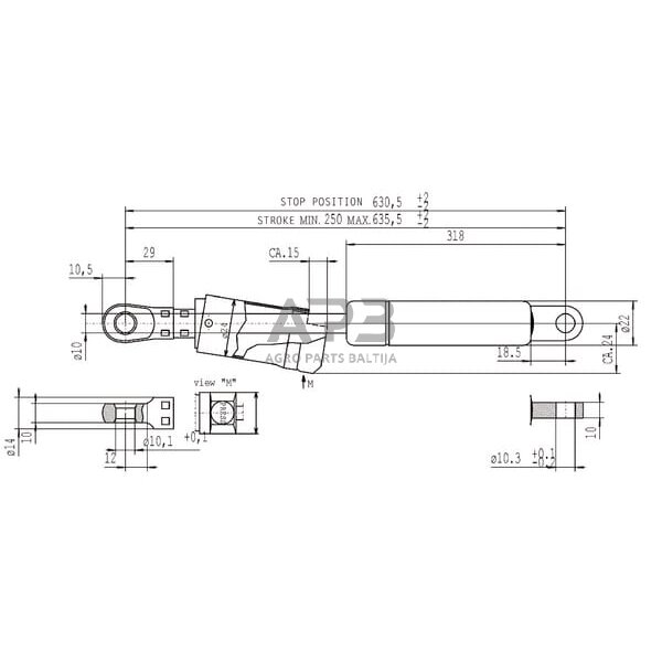 Dujinis amortizatorius L635.5mm 1200N Stabilus CA744506 1 Dujinis amortizatorius L635.5mm 1200N Stabilus CA744506 1
