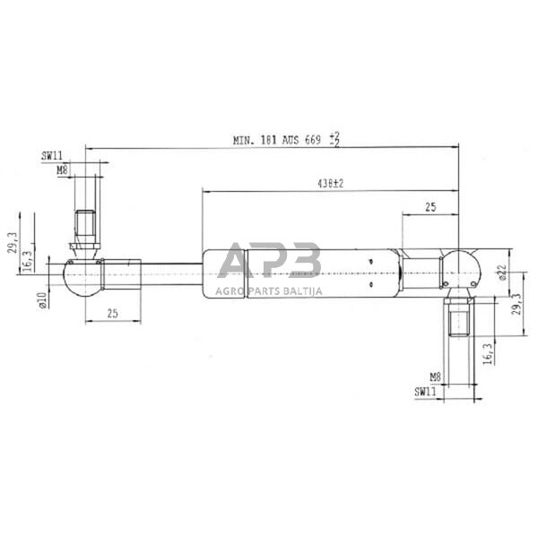 Dujinis amortizatorius L669mm 650N Stabilus CA8266NU 2 Dujinis amortizatorius L669mm 650N Stabilus CA8266NU 2