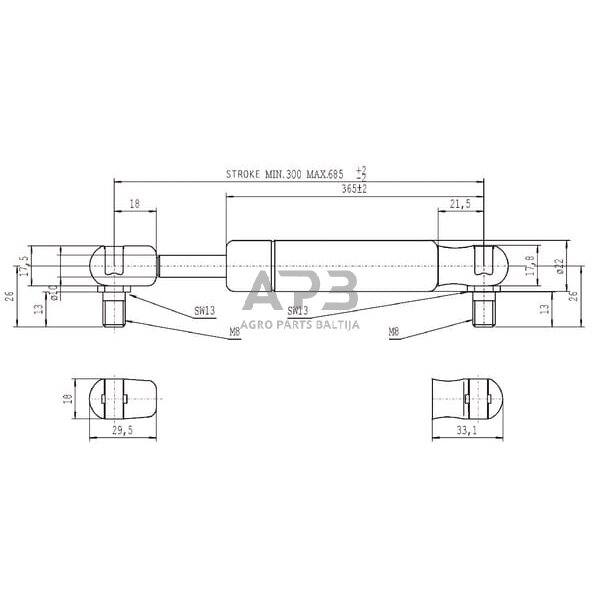 Dujinis amortizatorius L685mm 500N Stabilus CA095419 2 Dujinis amortizatorius L685mm 500N Stabilus CA095419 2