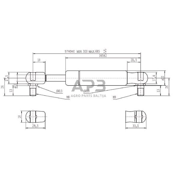 Dujinis amortizatorius L685mm 700N Stabilus CA085294 2 Dujinis amortizatorius L685mm 700N Stabilus CA085294 2