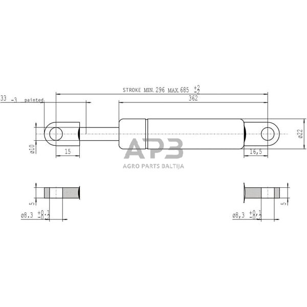 Dujinis amortizatorius L685mm 800N Stabilus CA084999 3 Dujinis amortizatorius L685mm 800N Stabilus CA084999 3