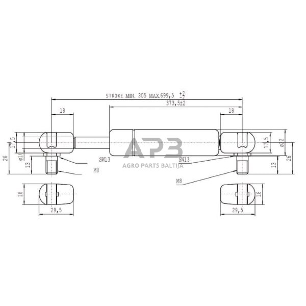 Dujinis amortizatorius L699.5mm 290N Stabilus CA660566 4 Dujinis amortizatorius L699.5mm 290N Stabilus CA660566 4