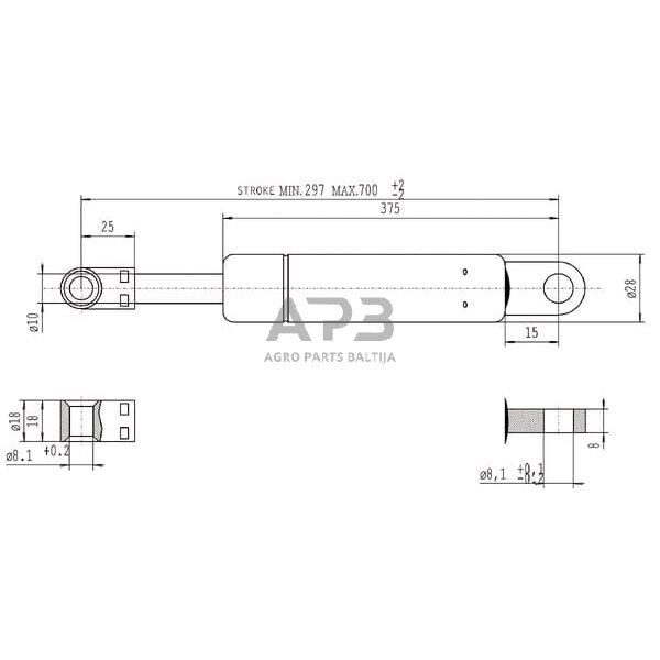 Dujinis amortizatorius L700mm 650N Stabilus CA048941 2