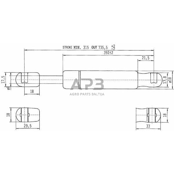 Dujinis amortizatorius L735.5mm 150N Stabilus CA6148YB 2 Dujinis amortizatorius L735.5mm 150N Stabilus CA6148YB 2