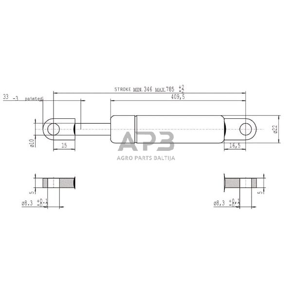 Dujinis amortizatorius L785.5mm 250N Stabilus CA095133 2 Dujinis amortizatorius L785.5mm 250N Stabilus CA095133 2