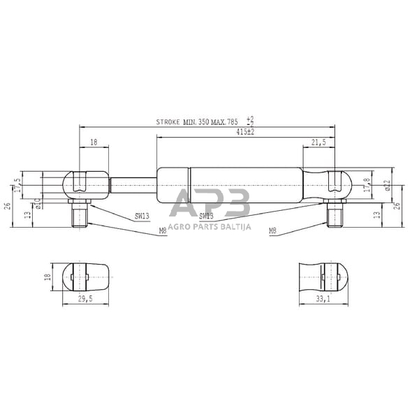 Dujinis amortizatorius L785mm 1150N Stabilus CA095532 2 Dujinis amortizatorius L785mm 1150N Stabilus CA095532 2