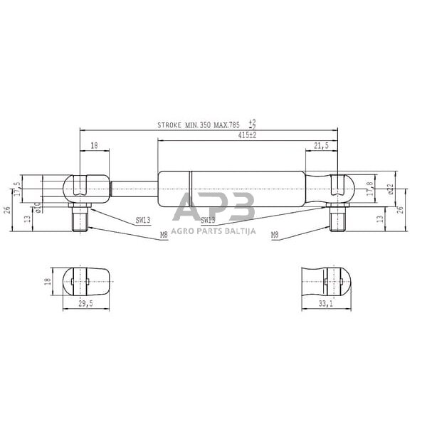 Dujinis amortizatorius L785mm 400N Stabilus CA095508 2 Dujinis amortizatorius L785mm 400N Stabilus CA095508 2
