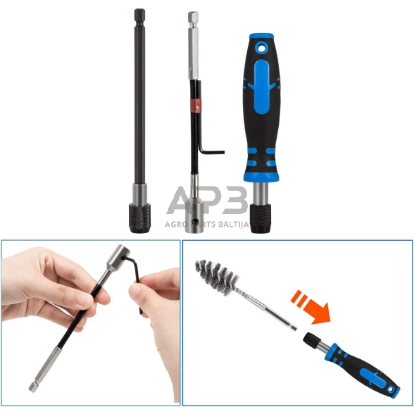 Dyzelinių purkštukų lizdų valymo rinkinys 17vnt. 5 Dyzelinių purkštukų lizdų valymo rinkinys 17vnt. 5