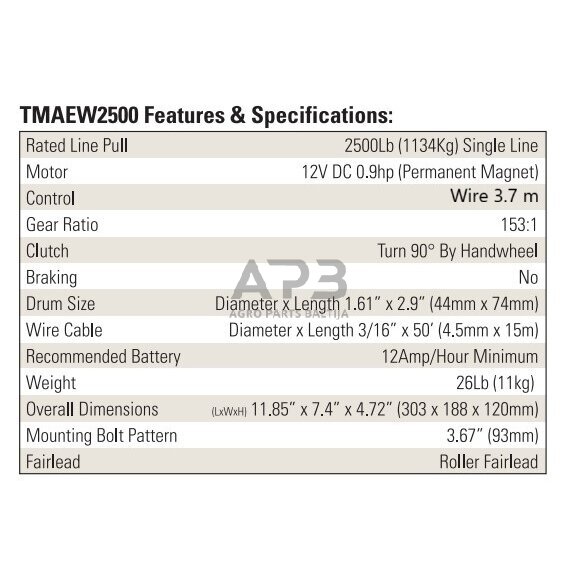 Elektrinė gervė 12V 2500LBS/1134KG (metalinis lynas) 2 Elektrinė gervė 12V 2500LBS/1134KG (metalinis lynas) 2
