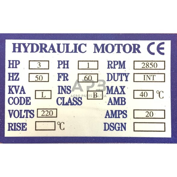 El. variklis hidraulinės keltuvo stotelės QJY30D/QJY40D. Atsarginė dalis 1 El. variklis hidraulinės keltuvo stotelės QJY30D/QJY40D. Atsarginė dalis 1