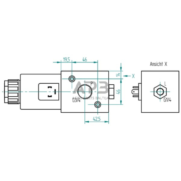 Elektrinis hidraulinis vožtuvas 3/2-3/4-12 VDC, 3212AK10143 1 Elektrinis hidraulinis vožtuvas 3/2-3/4-12 VDC, 3212AK10143 1