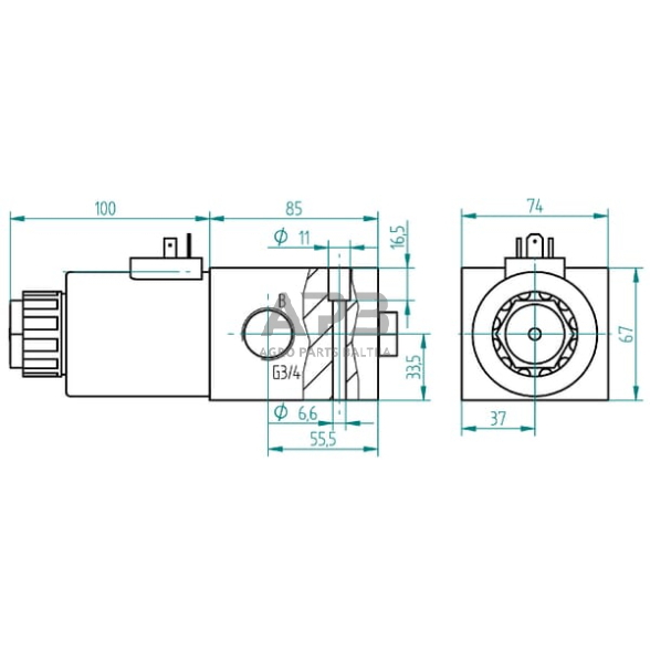Elektrinis hidraulinis vožtuvas 3/2-3/4-12 VDC, 3212AK10143 3 Elektrinis hidraulinis vožtuvas 3/2-3/4-12 VDC, 3212AK10143 3