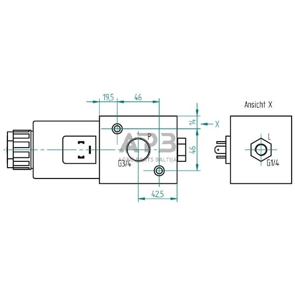 Elektrinis hidraulinis vožtuvas 3/2-3/4-12 VDC, 3212AK10143 1 Elektrinis hidraulinis vožtuvas 3/2-3/4-12 VDC, 3212AK10143 1