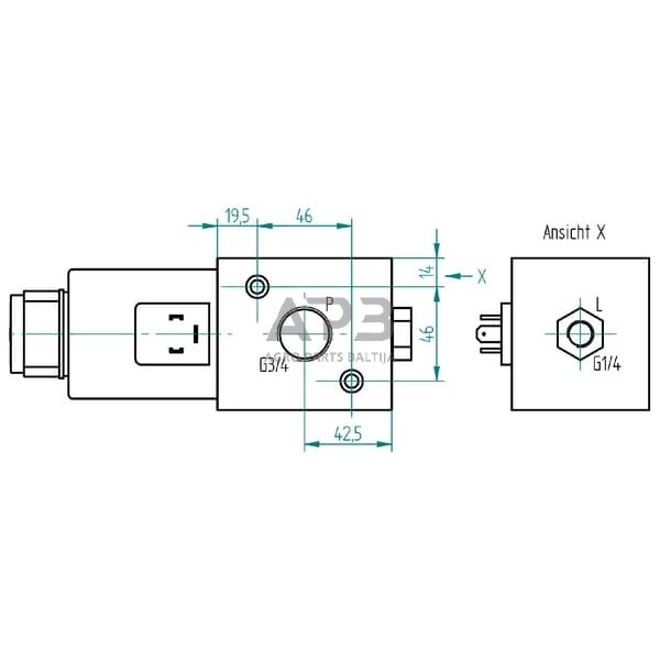 Elektrinis hidraulinis vožtuvas 3/2-3/4-24 VDC, 3224AK10063 2