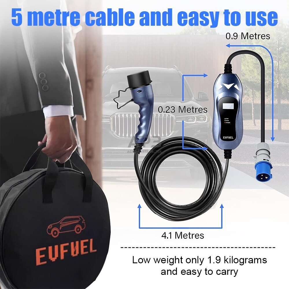 EV Įkroviklis nešiojamas 3.6kW 16A EVFUEL Type 2 5