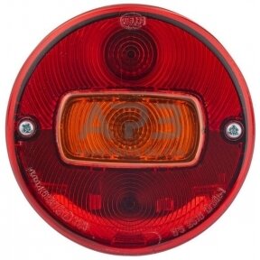 Galinis žibintas apvalus, 12V, raudona/gintarinė Ø 115mm, Hella 2SE001679051