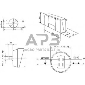 Galinis žibintas dešininis stačiakampis, raudona/gintarinė, 280x120mm AMP kištukas, Cobo 02257000