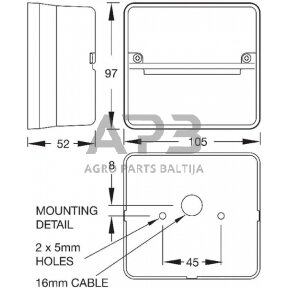 Galinis žibintas kvadratas, 12V, gintarinė/raudona, 105x97x52mm, Britax TOR2474