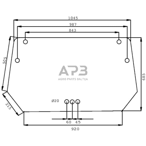 Galinis kabinos stiklas viršutinis D7705 Galinis kabinos stiklas viršutinis D7705