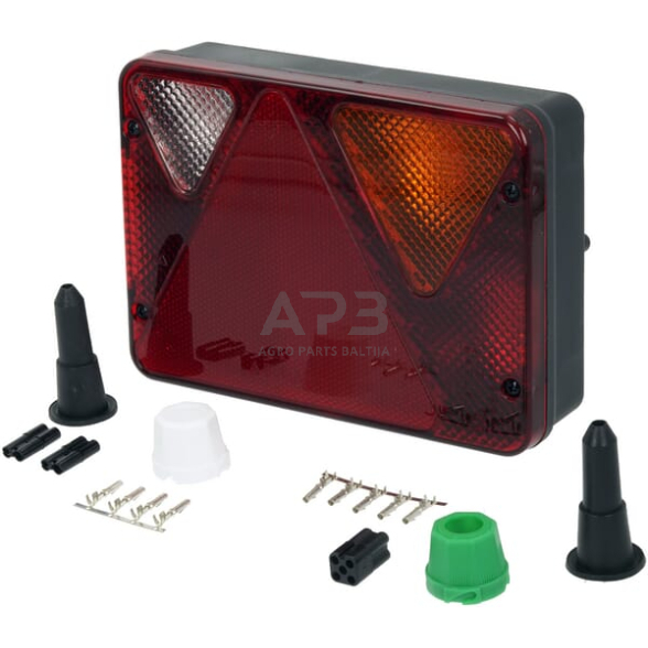 Galinis žibintas dešininis stačiakampis, raudona/oranžinė, 188x51x135mm, 5 kontaktų / 4 kontaktų, Ajba LA82130 2 Galinis žibintas dešininis stačiakampis, raudona/oranžinė, 188x51x135mm, 5 kontaktų / 4 kontaktų, Ajba LA82130 2