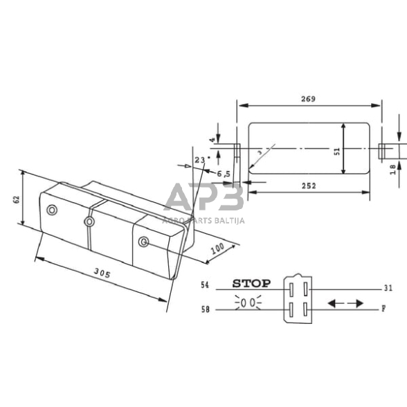 Galinis žibintas kairinis stačiakampis, raudona/gintarinė, 305x62x100mm Cobo 02350000 2 Galinis žibintas kairinis stačiakampis, raudona/gintarinė, 305x62x100mm Cobo 02350000 2
