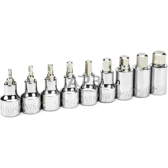 Galvučių su antgaliais rinkinys 1/2" (HEX)(9vnt) 2