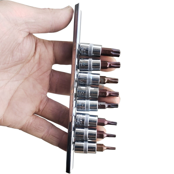 Galvučių su antgaliu rinkinys 1/4" (T-8-T-40)(torx) 8vnt. 2