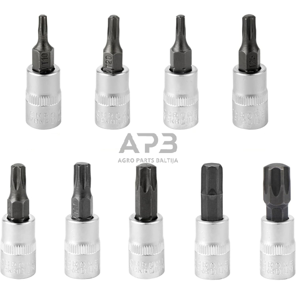 Galvučių su antgaliu rinkinys 3/8" (T-10-T-60)(torx) 9vnt. 2 Galvučių su antgaliu rinkinys 3/8" (T-10-T-60)(torx) 9vnt. 2