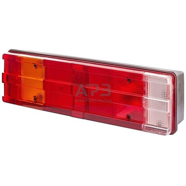 Galinis žibintas kairinis stačiakampis, 12/24V, gintarinis/skaidrus/raudonas, 465x54x134mm, Hella 2VD008204111