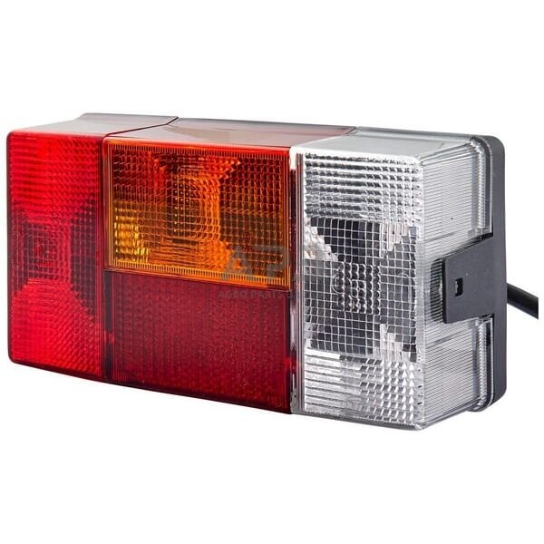 Galinis žibintas kairinis stačiakampis, 12/24V, raudona/oranžinė 210x66x108mm, Hella 2VP006040111