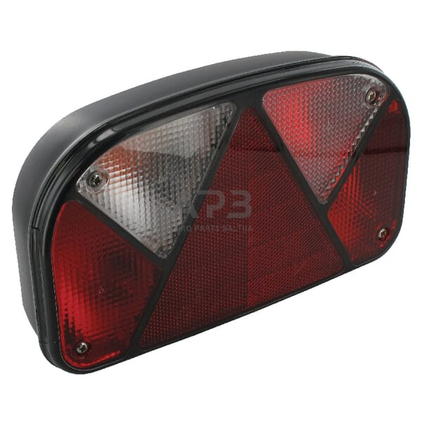 Galinis žibintas kairinis stačiakampis, 12V, raudona/skaidri, 240x52mm, 5 kontaktų Aspöck 247000207