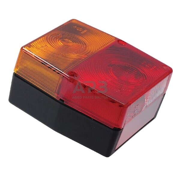 Galinis žibintas kvadratas, 12V, raudona/oranžinė, 98x51x103mm, 5 kontaktų, Hella 2SE998530077