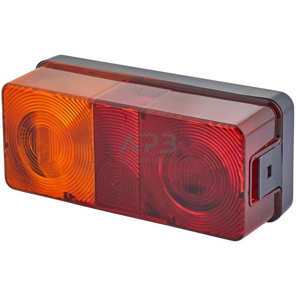 Galinis žibintas stačiakampis, 12/24V, raudona/gintarinė, 170x62x75mm, Hella 2SE002582071