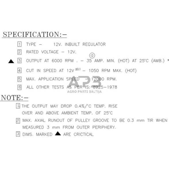 Generatorius gopart 14V 35A ALT1429GP 6 Generatorius gopart 14V 35A ALT1429GP 6