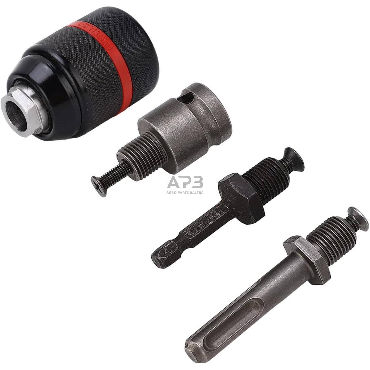 Griebtuvas gręžtuvui 1/2'' Ø2-13mm su adapteriais 4vnt. Griebtuvas gręžtuvui 1/2'' Ø2-13mm su adapteriais 4vnt.
