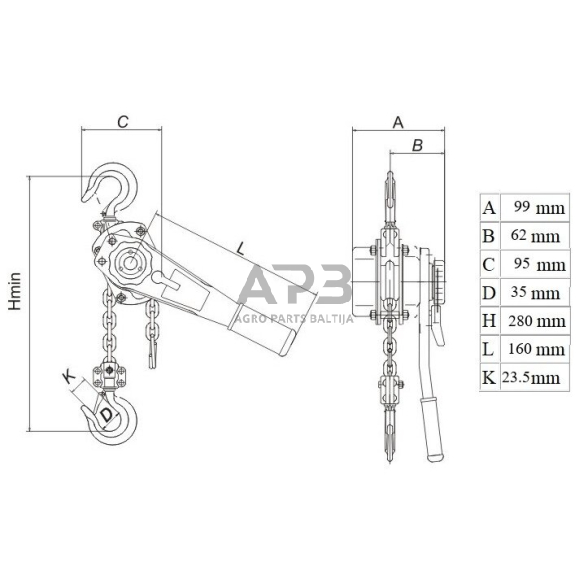 Grandininė gervė su svertu 0.5t 1 Grandininė gervė su svertu 0.5t 1