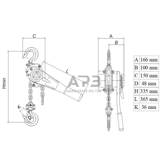 Grandininė gervė su svertu 1.5t 2 Grandininė gervė su svertu 1.5t 2